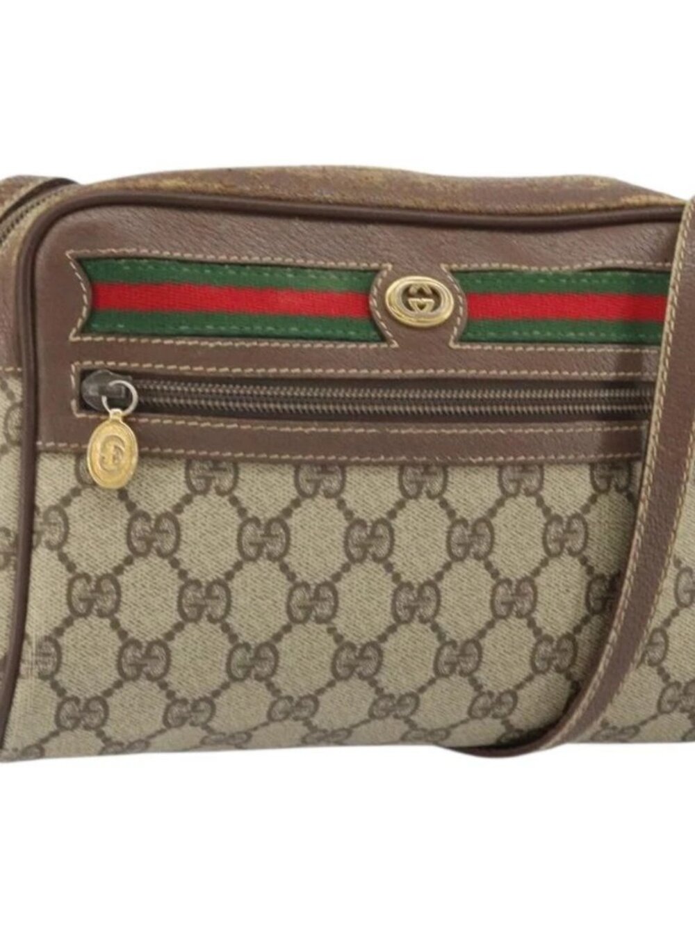 GUCCI GG Supreme Web Sherry Line Bag PVC Beige Gold - Picture 2 of 16